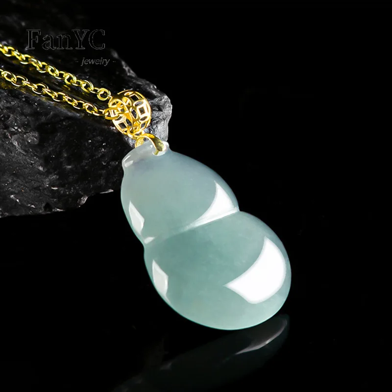 Pingente de cabaça azul jadeíta para homens e mulheres, colar de jade gelo incrustado, moda requintada, presente de férias, A-Goods, ouro 18k