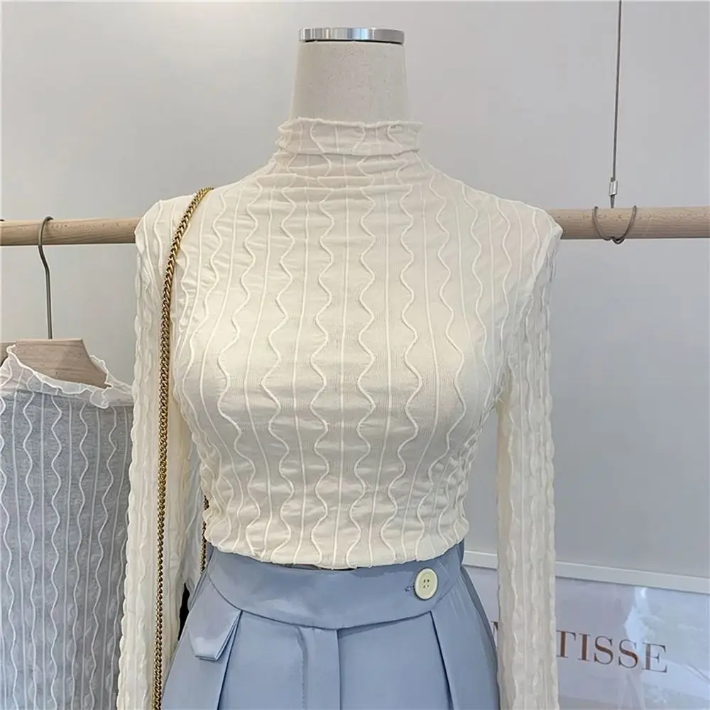 New Polyester Turtleneck Mesh Top Turtleneck Soft Breathable Sheer Layering Top Long Sleeve Women's Inner Top Women's Fashion