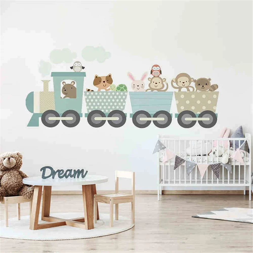 

Обои с мультяшными животными и поездами для детской комнаты, настенный декор для дома, для спальни девочек, детского сада, фон для ТВ