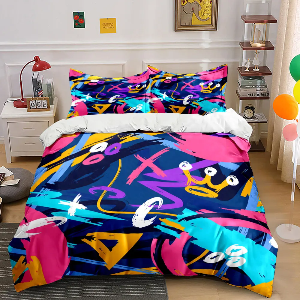 Abstract colorful graffiti geometric lines Print Soft Comfortable Duvet Cover Bedding Set Included 1*Duvet Cover 2*Pillowcases