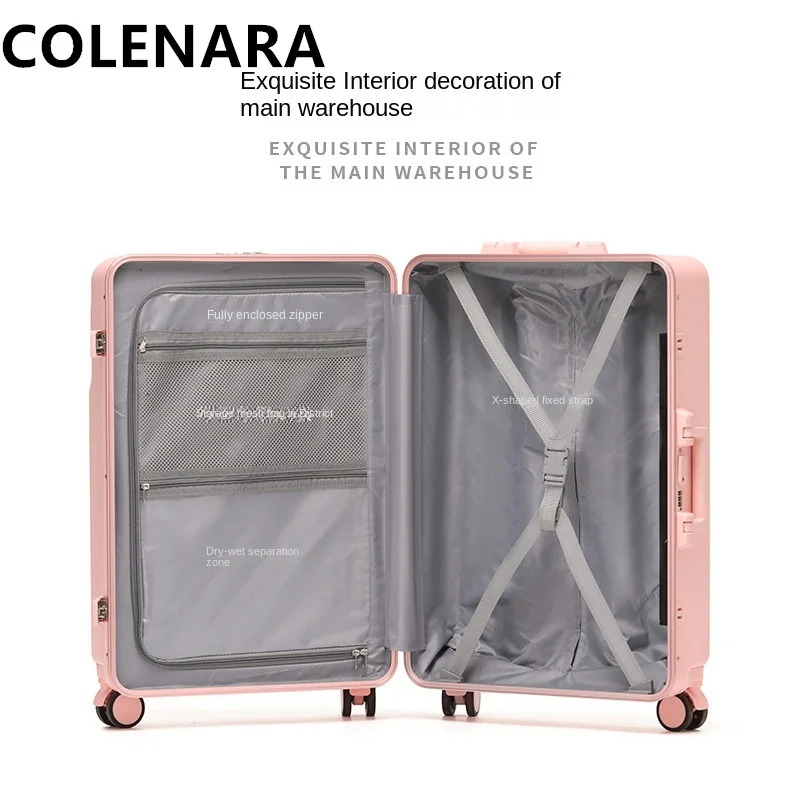 COLENARA-الأمتعة المقصورة مع إطار من الألومنيوم ، الفتح الأمامي ، حقيبة الصعود المحمول ، شحن USB ، حقيبة السفر ، 24 "28" عربة ، 20"