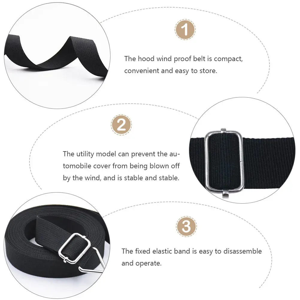 Correas de cubierta de coche, cinturón a prueba de viento, fijación negra, almacenamiento compacto, hebillas de montañismo, duradero, estable, antiviento, fácil, 2 uds.