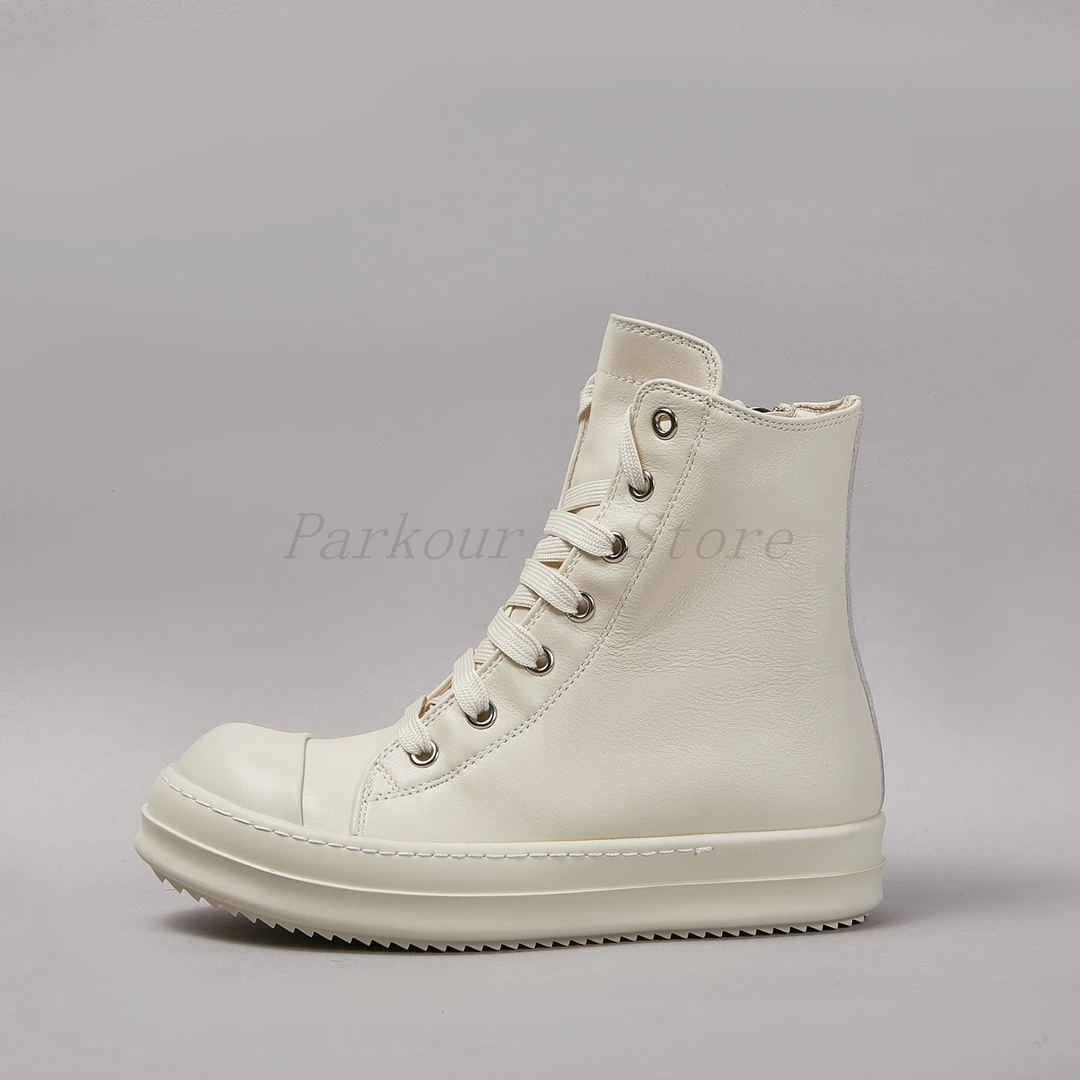 Unisex Ivory White Cowhide High Top Casual Shoes Fashionable Sports Boots Quality Men's And Women's Footwear