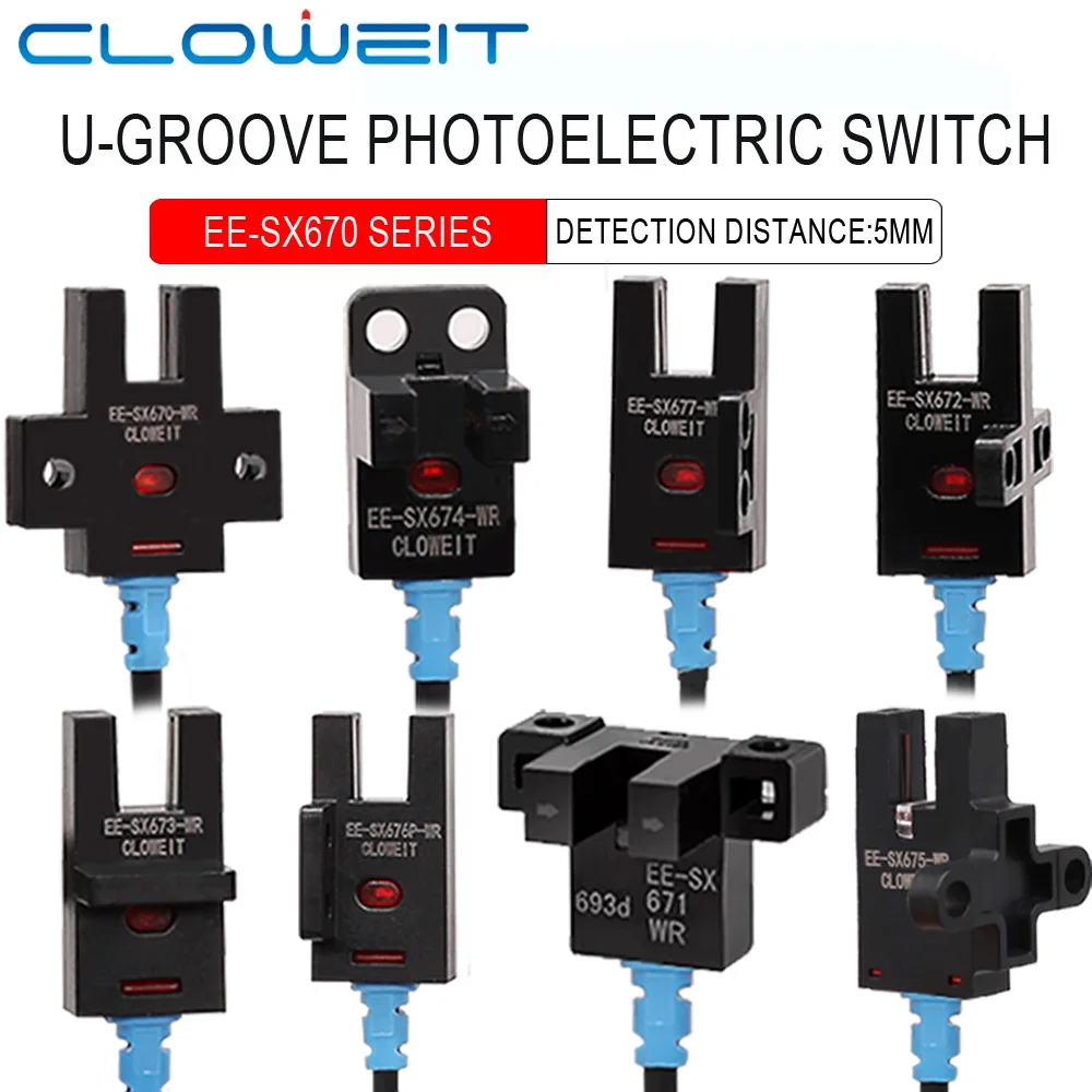 Cloweit Photoelectric Switch U-type Sensor Switch With 1m Cable EE-SX672-WR/671/670A/3/SX674P-WR Proximity Switch NPN PNP