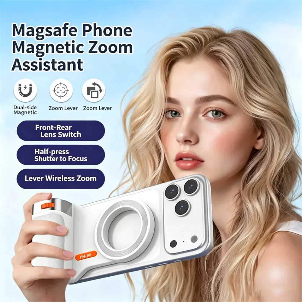

Dual-Sided Magnetic Phone Holder with Zoom Function Remote Shutter Anti-Shake Handheld Grip for iPhone Android Video Live Stream