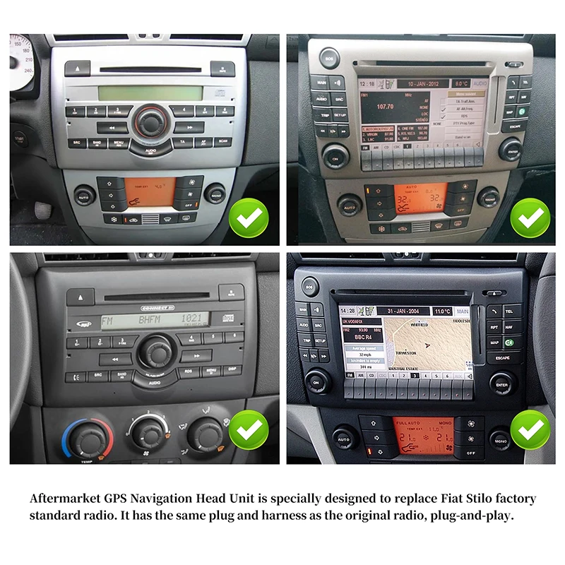 For Fiat Stilo CarPlay Stereo Upgrade 8' Touch Screen Navigation Android 13 Wireless Auto Android App Netflix YouTube TV Spotify