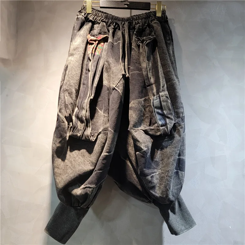 [ZOCI] Brand Lantern Pants For Women 2024 New Item, Elastic Waist, Loose Fit, Oversized, Washed And Worn Denim