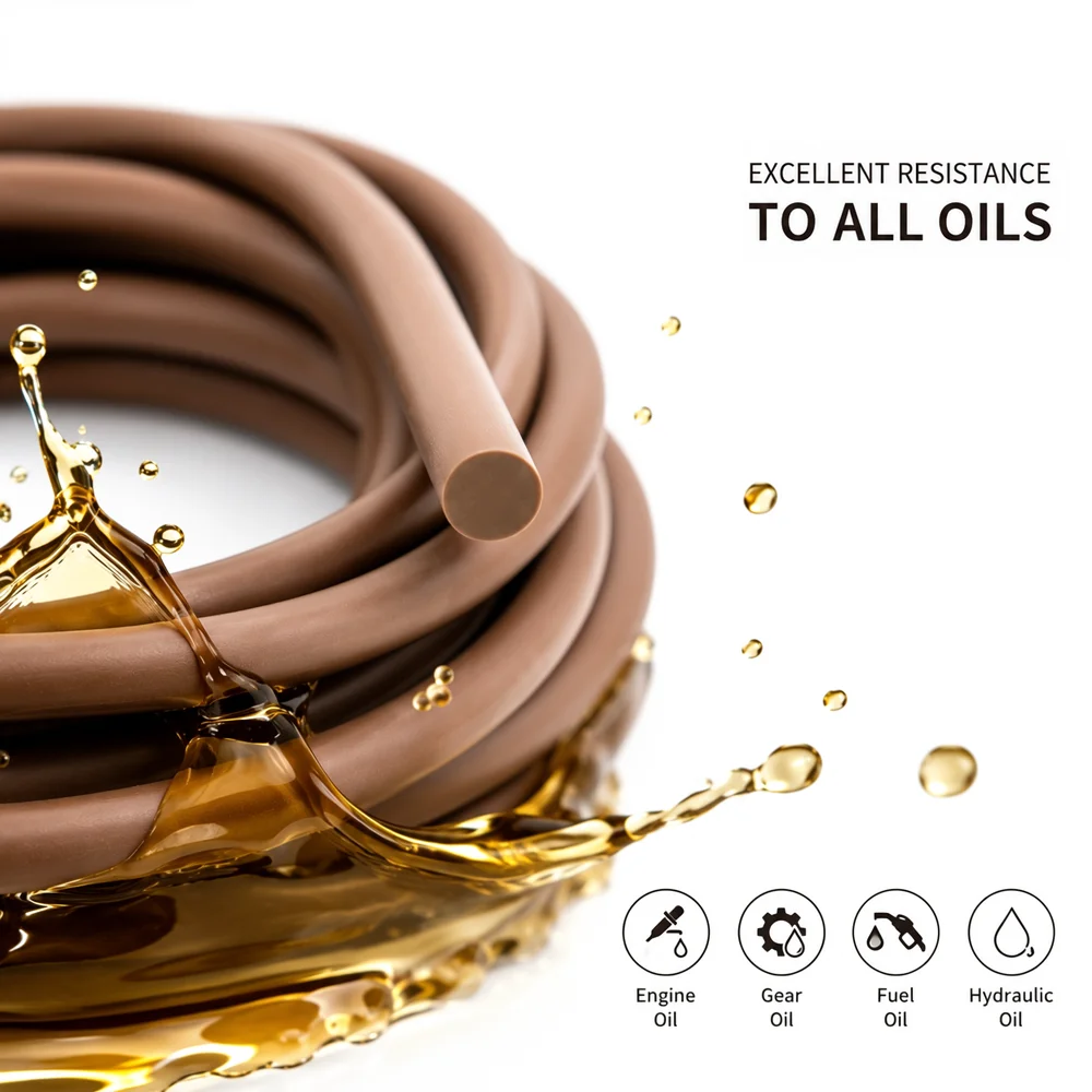 1/2/3/5/10M Brown FKM Seal Strip Dia 1.5~8mm Anti Compression and Non Deformation equipment Sealing & Leak Proof Rubber Strip