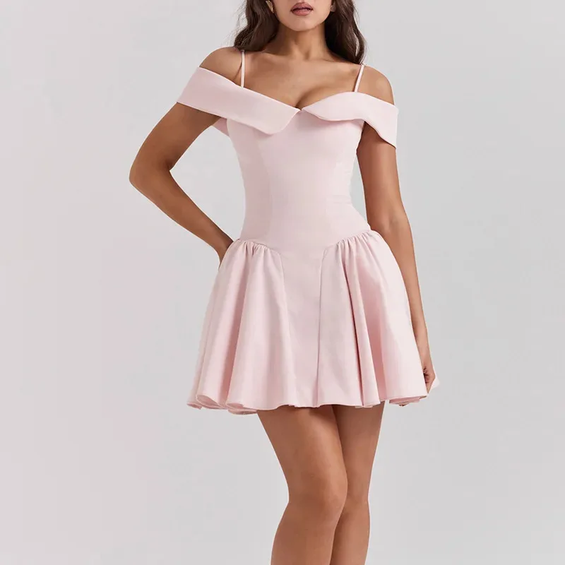 Bonny レディース オフショルダー ミニドレス Y2K スタイル フリルとカットアウトディテール付き