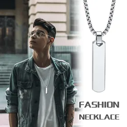 Trendy Chain Rectangle Bar Man Pendant Necklace Stainless Steel Jewelry Decoration For Dad Boyfriend Valentine's Day Gift