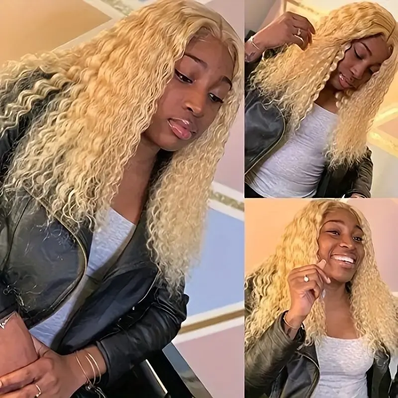 613 Blonde 150 Density 18 Inches Deep Wave 13x6 Lace Frontal Wig Pre-Plucked Glueless Curly 13x4 Lace Front Human Hair Wig