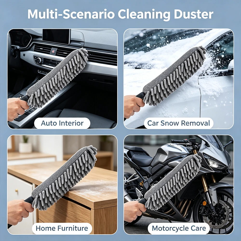 AUTOBRIGH Microfiber Chenille Car Duster Brush Scratch Free Static Dust Removal Mop Washable Hand Duster Car Cleaning view 3