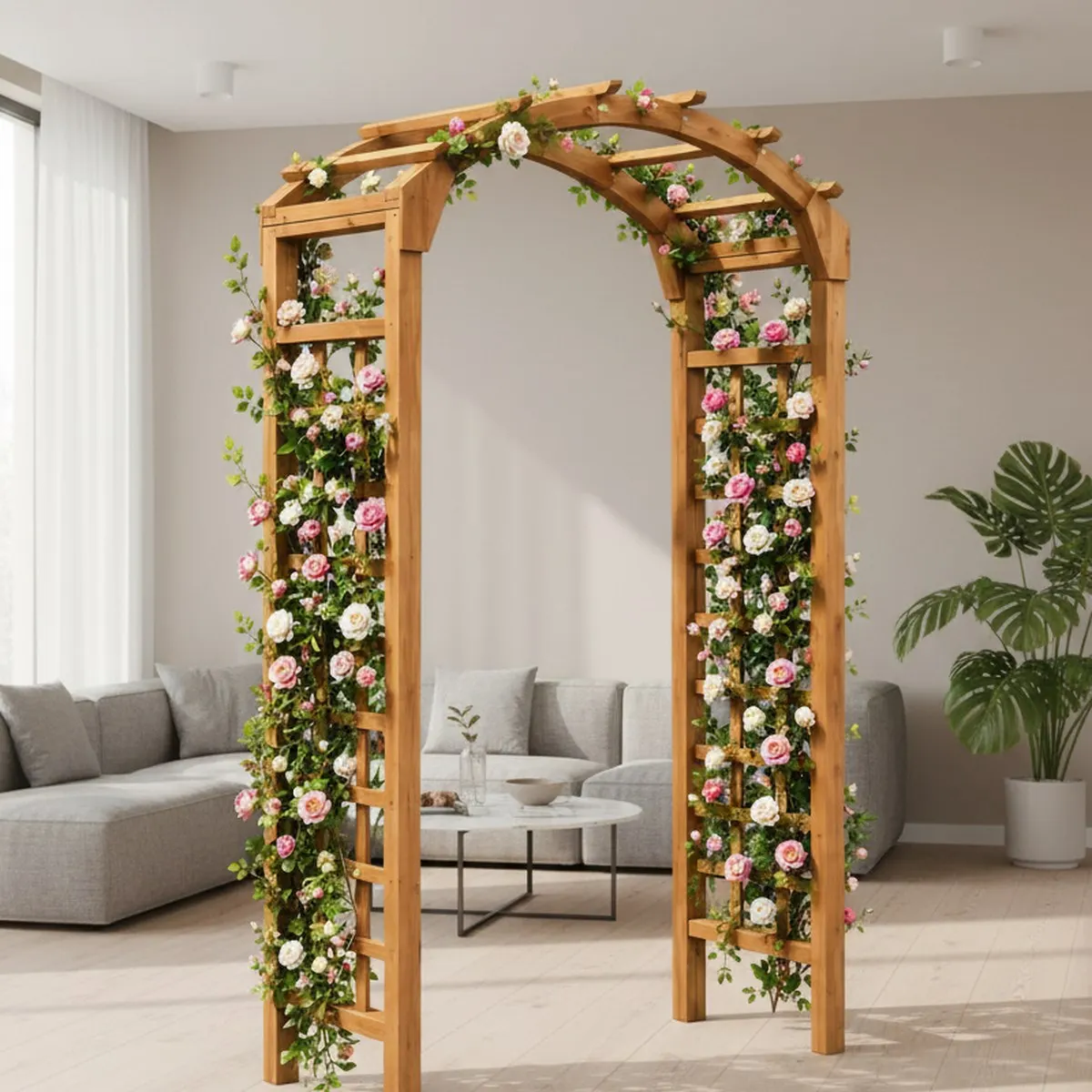 Large Fir Wood Garden Arch Trellis for Climbing Plants Wedding Backdrop Outdoor Decor