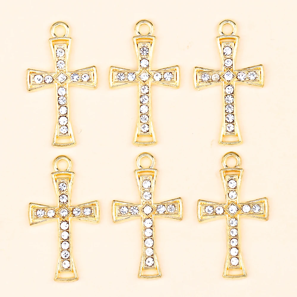 Exquisite Schmuck Zubehör Perle Kristall Strass Legierung Kreuz Charms DIY Ohrringe Halskette Christian Kruzifix Anhänger Handwerk – Detail 7