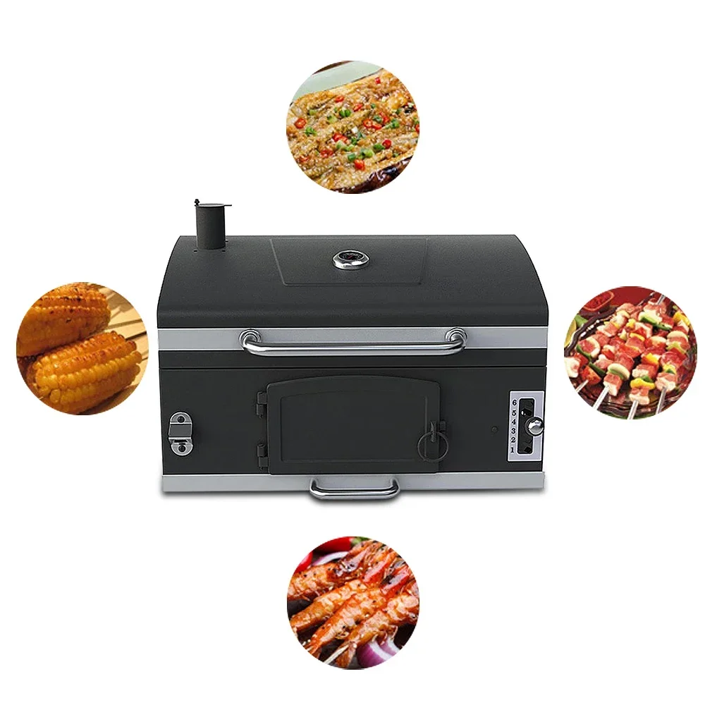 Large Outdoor Commercial Charcoal Rotisserie Rotating Indoor BBQ Grill Cast Iron Barbecue Bbq Charcoal Smokers Grill