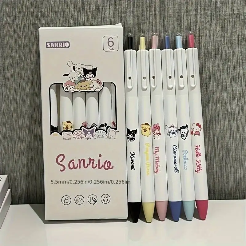 6Pcs Sanrio Gel Pen Hello Kitty Kuromi Pachacco Student Exam Pen Quick Dry Office Signature Pen School Supplies Stationery Prize