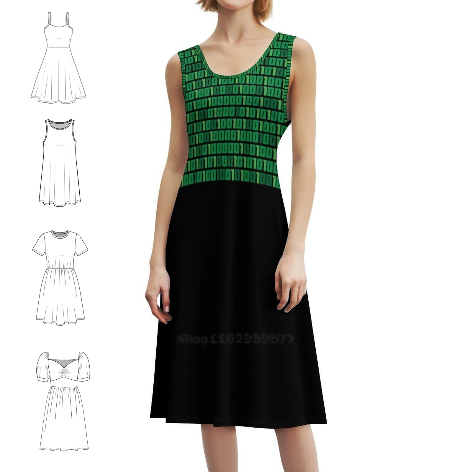 

Green Binary Code Sweetheart Neckline Dress Elegant Summer Party Dress For Women Binary Programming Programmer Code Female