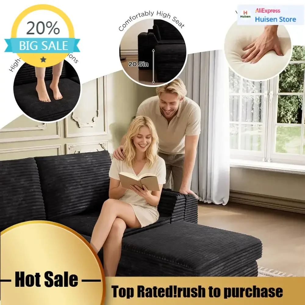 

BestsellerComfortable L-Shaped Deep Seated Sectional Sofa With Chaise, Cloud Comfort, No Assembly Needed