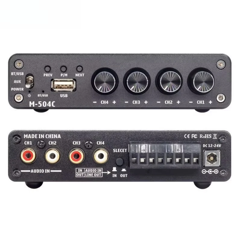 Amplificatore Stereo Mini A 4 Canali 5.0 Bt, Amplificatori Hifi 50Wx4, Amplificatore Audio Per Home Theater