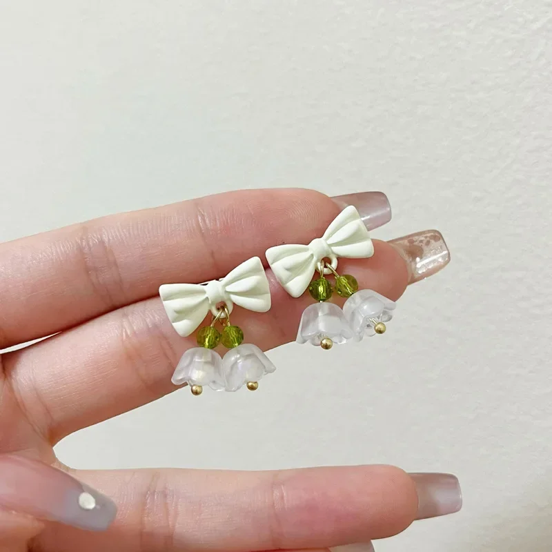 Summer Sweet Fairy Bell Orchid Ear Clips Earrings Girl Freshing Small Bow Lily of The Valley Flower Clip on Earrings No Piercing