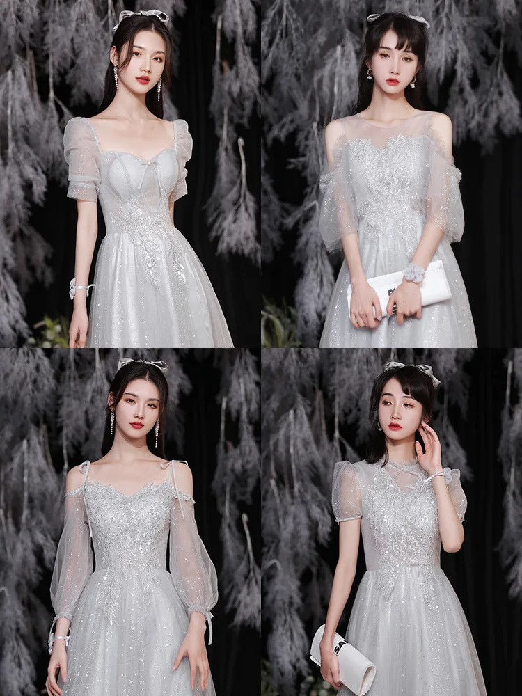 Grey Color Bridesmaid Dresses Slim Simple Applique Bead Sequin Long Bridesmaid Dress 2023 New Fairy Temperament Female Gowns