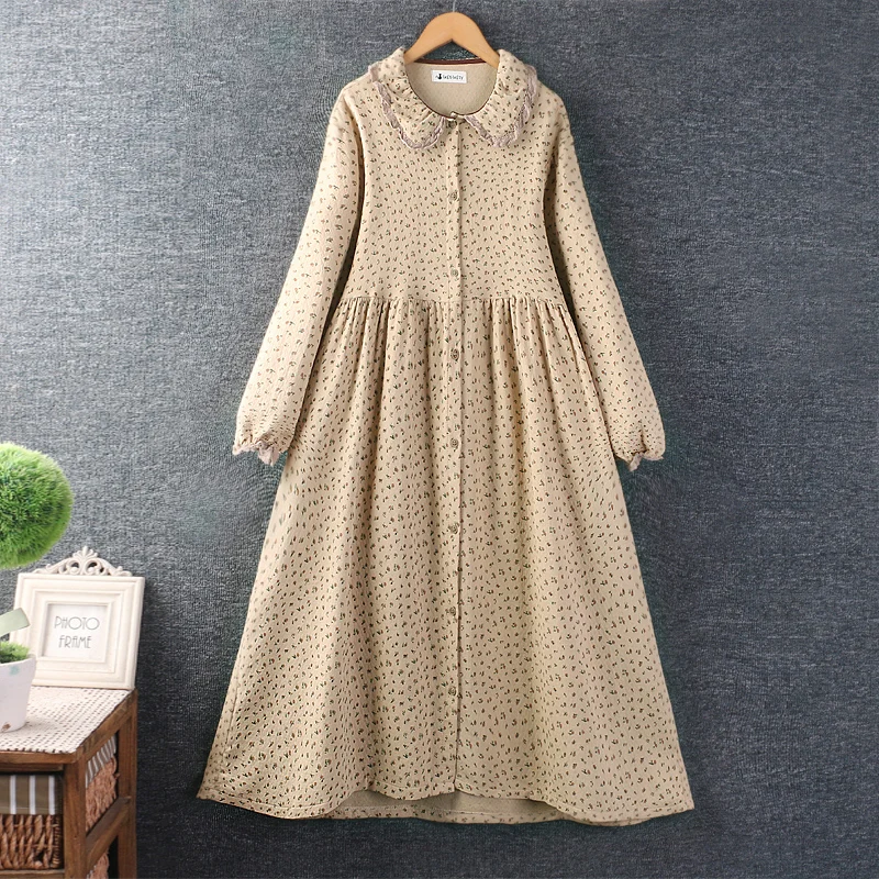 Autumn New Sweet Floral Print Dress Women Long Sleeve Single Breasted Dress Z2870