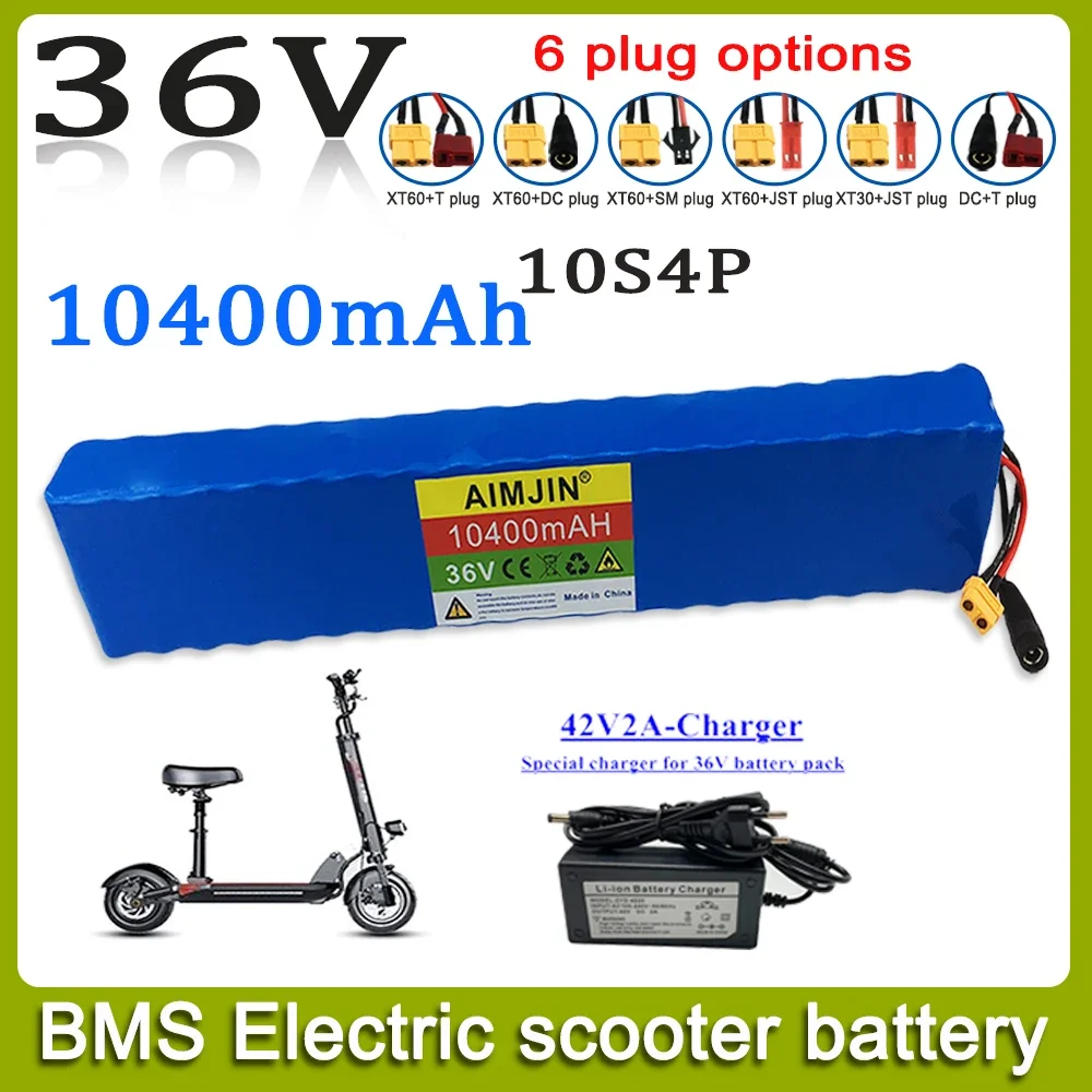 

NEW 36V 10400mAh 18650 BMS Li-ion Battery Pack 10S4P 500W High Power Modified Bicycle Scooter Electric Vehicle with charger