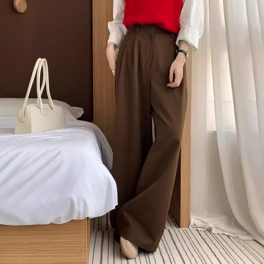 

Брюки Vivien Song: винтажные широкие брюки-костюмные, осенне-зимняя новинка, повседневные хлопковые брюки для женщин, модные с карманами