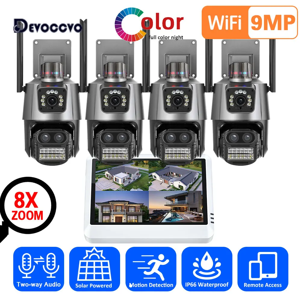 

9MP H.265 PTZ WIFI IP Camera 8X Zoom 8CH Wireless 7-inch LCD Monitor NVR Kit Home Security Camera System Video Surveillance