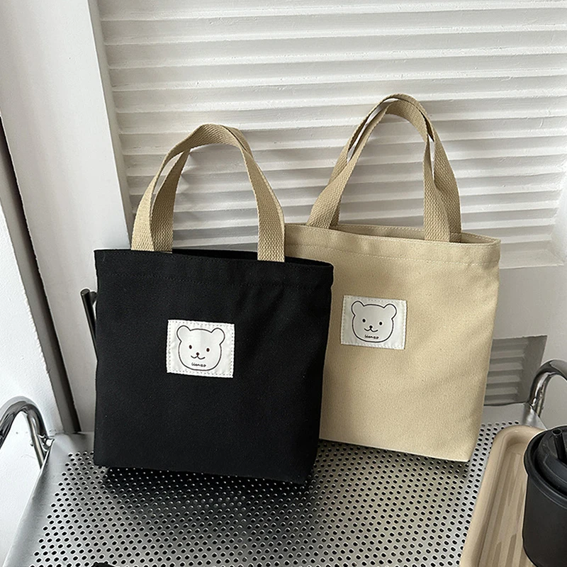 Bolso de mano pequeño de lona para mujer, bolsa de comida de oso japonés, bolsa de almuerzo de lona coreana, bolsos de tela de algodón, bolsa de viaje para Picnic