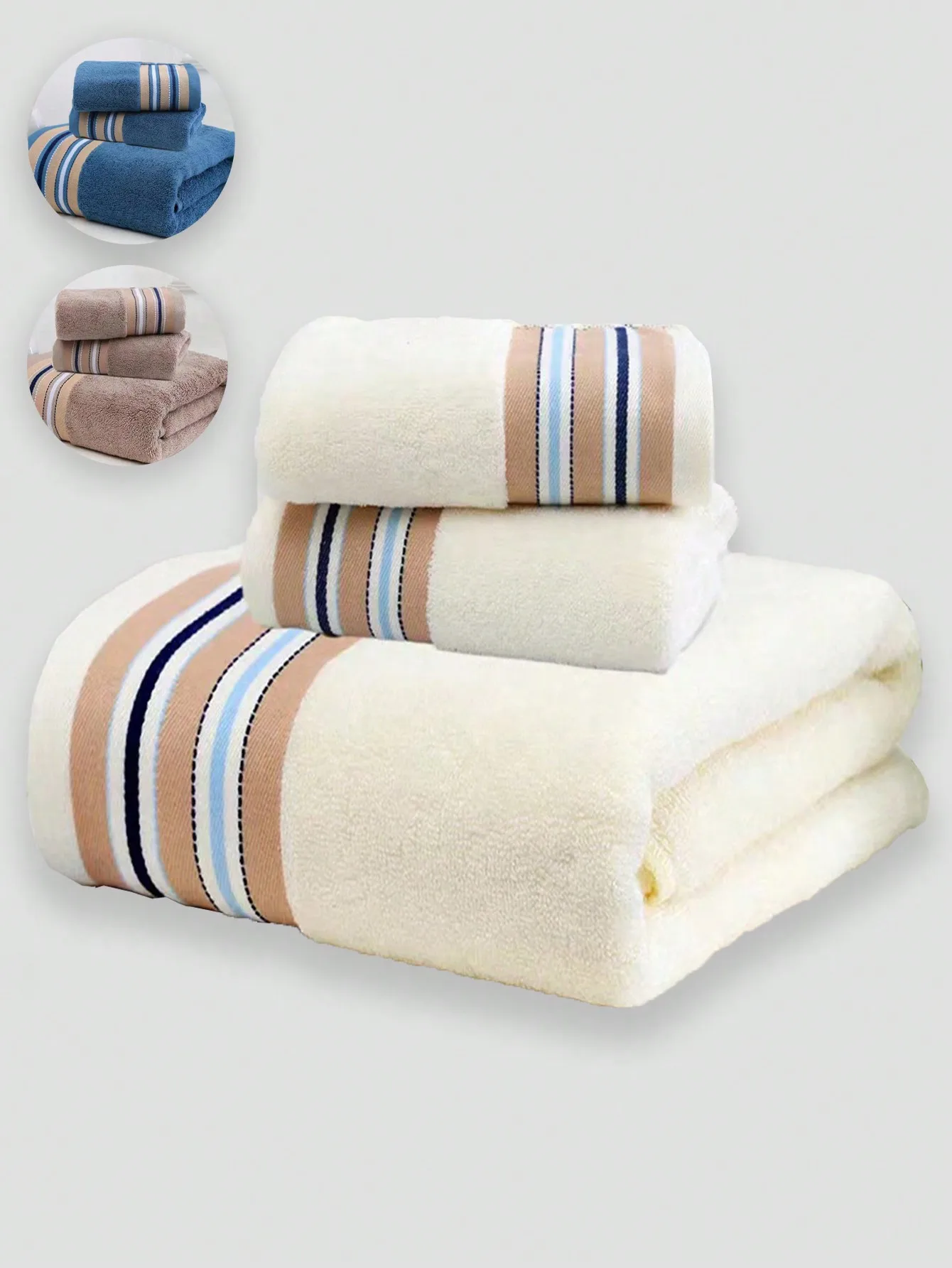 

Набор из 3 мягких впитывающих полотенец с широкими полосками, из бамбукового волокна