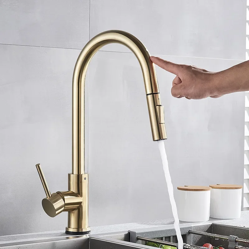 

Sensor Brushed Gold Touch Kitchen Faucets Crane For Sensor Kitchen Water Tap Sink Mixer Rotate Touch Sensor Water Mixer