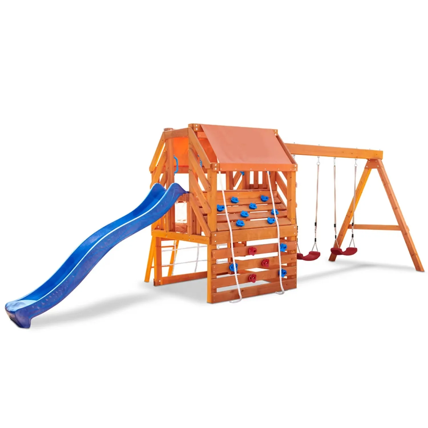 Children's cute squirrel game center wooden outdoor playground hiking frame slide children's swing set