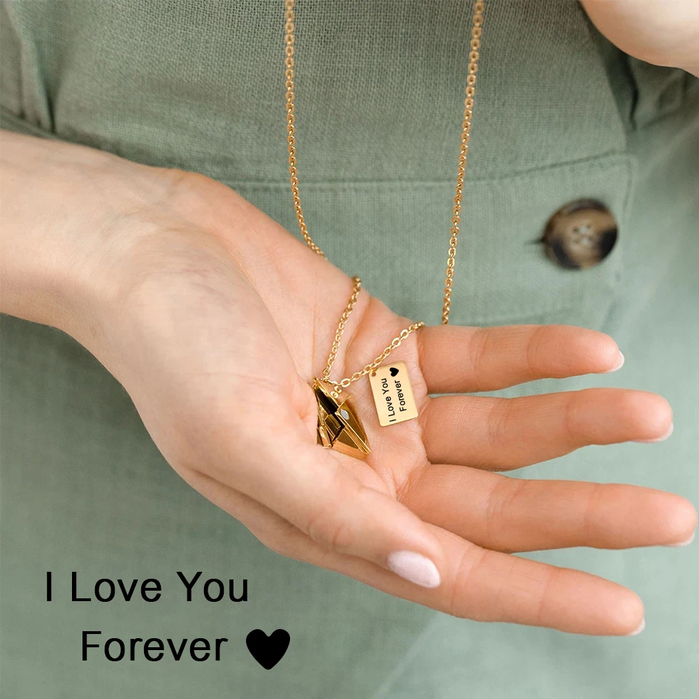 Love Letter Envelope Pendant Necklace Customized Stainless Steel Jewelry Confession Love You for Valentine Day Mother Day Gift