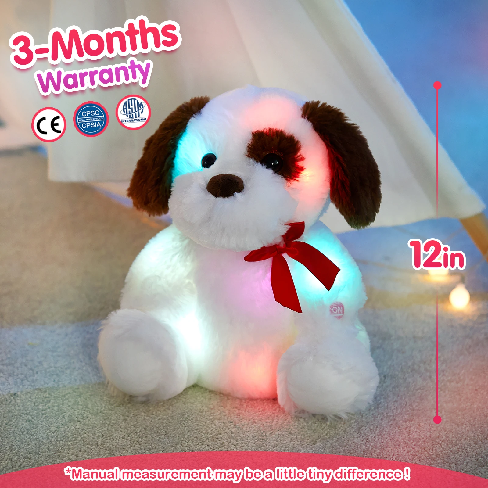 

Single Eye Dog LED Light Stuffed Toys Soft White Doll Colorful Light Birthday Gift Plush Animals for Girls Luminous Glowing Toy