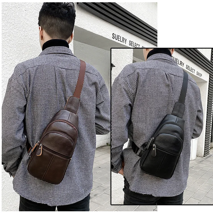 

Men's genuine leather chest bag, top-grain cowhide business men's large-capacity crossbody chest bag