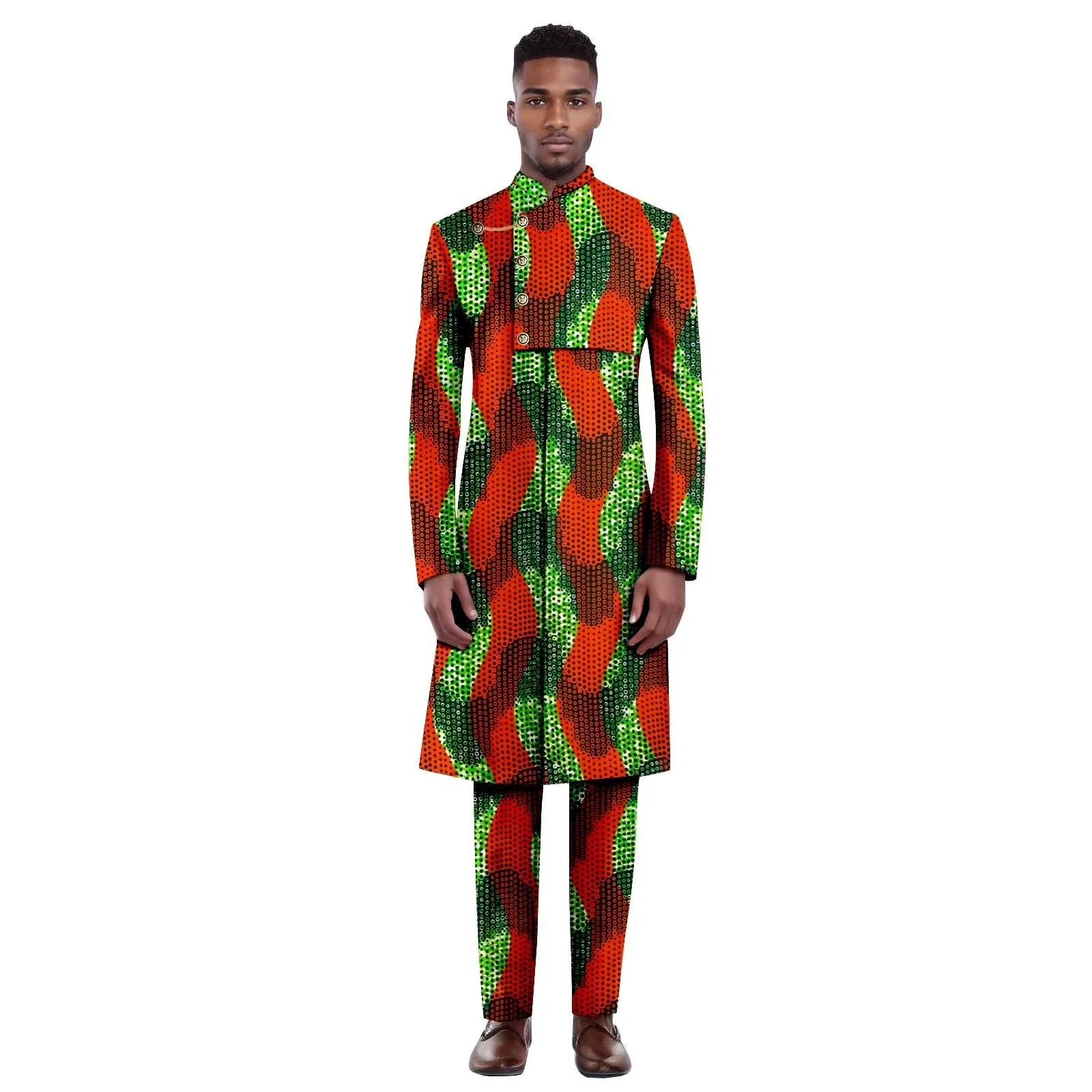 بدلات أفريقية للرجال Dashiki سترات وسراويل مطبوعة مكونة من قطعتين ملابس أفريقية مع منديل العريس لحفلات الزفاف
