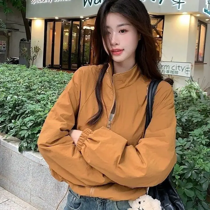 

Woman Denim Jackets Single-Layer Moderate Windproof Mid-Long Wadded Fleece-Lined Large Cotton-Padded Buttons Basics Curled Edge