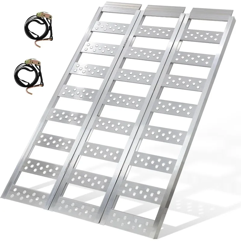 

Aluminum Tri-Fold Ramp with Treads, 1600 lbs ATV Ramp with Load Straps, Folding Ramp for Motorcycles, Truck Bed, ATVS, UTVS