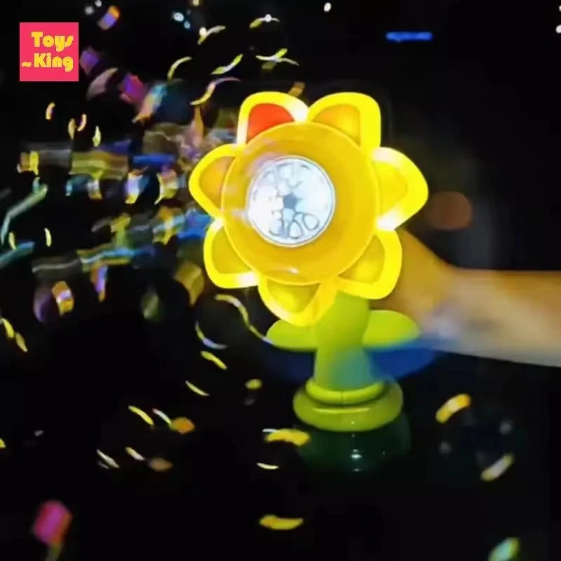 Máquina de burbujas de siete colores de girasol, luz oscilante totalmente automática, cabezal móvil de 3 velocidades, burbuja que sopla, juguete de burbujas oscilantes de mano
