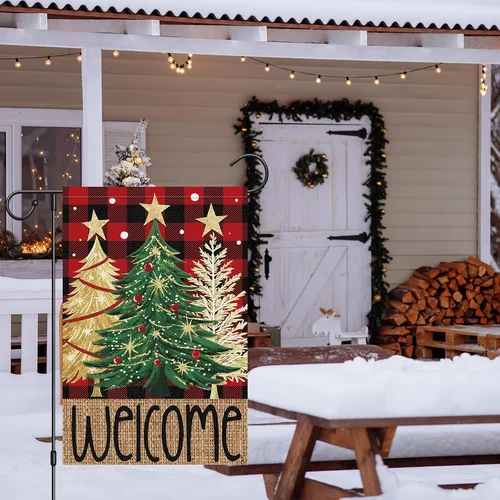 Welcome Christmas Garden Flag 12x18 Inch Double Sided Burlap, Christmas Tree Red 705353725814 YYZ