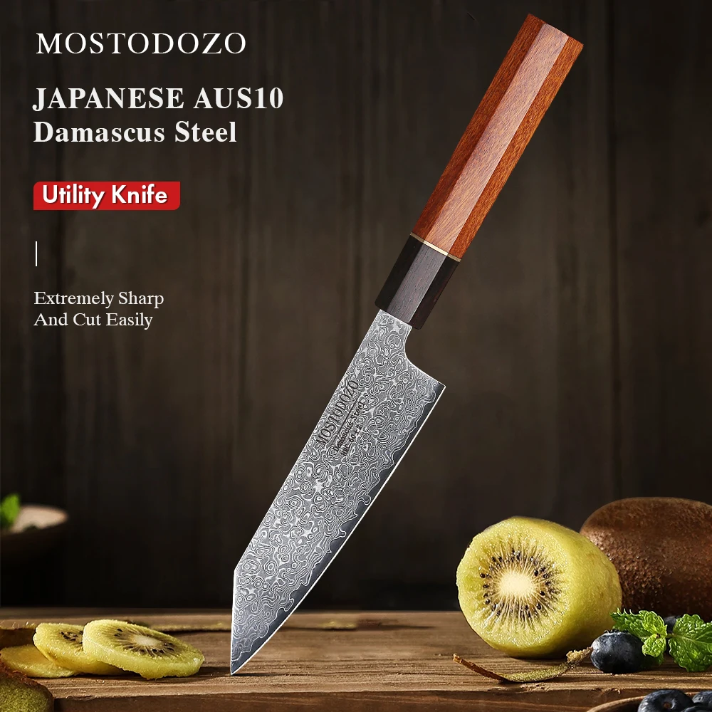 

MOSTODOZO 5-inch Utility Knife Japanese Damascus Steel Professional Chef Knives Kitchen Cutting Vegetable Meat Petty Fruit Knife