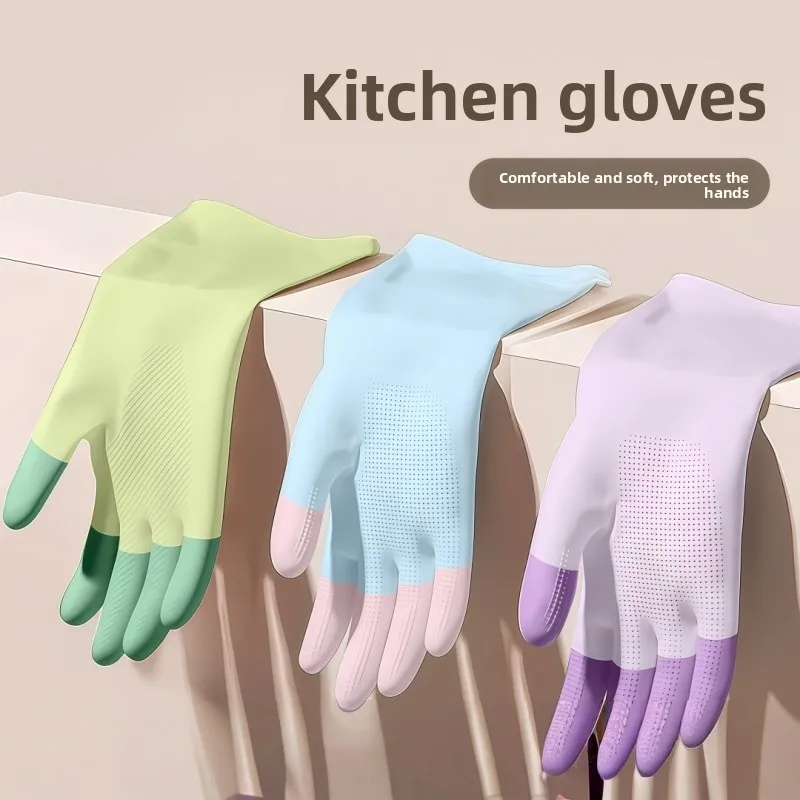 Macaron Color PVC Latex Dishwashing Gloves Waterproof Thickened Anti Skid Wear Resistant Comfortable for Housework Cleaning