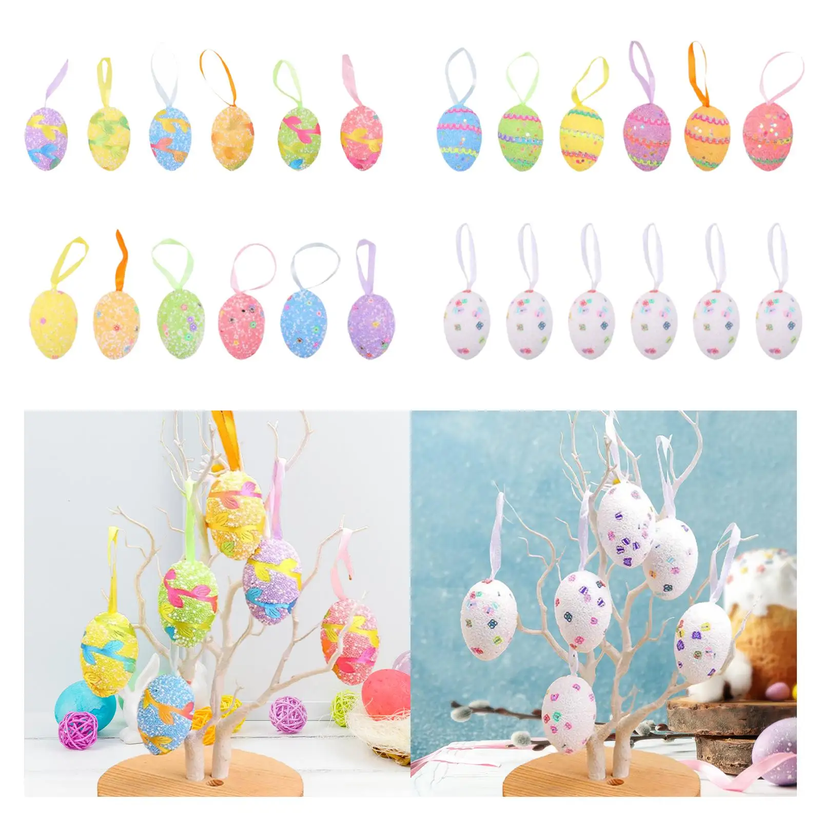 6 Pieces Easter Egg Hanging Ornaments Easter Hanging Eggs Easter Decor Easter Tree Ornaments for Garden Wall Party Wreath Home