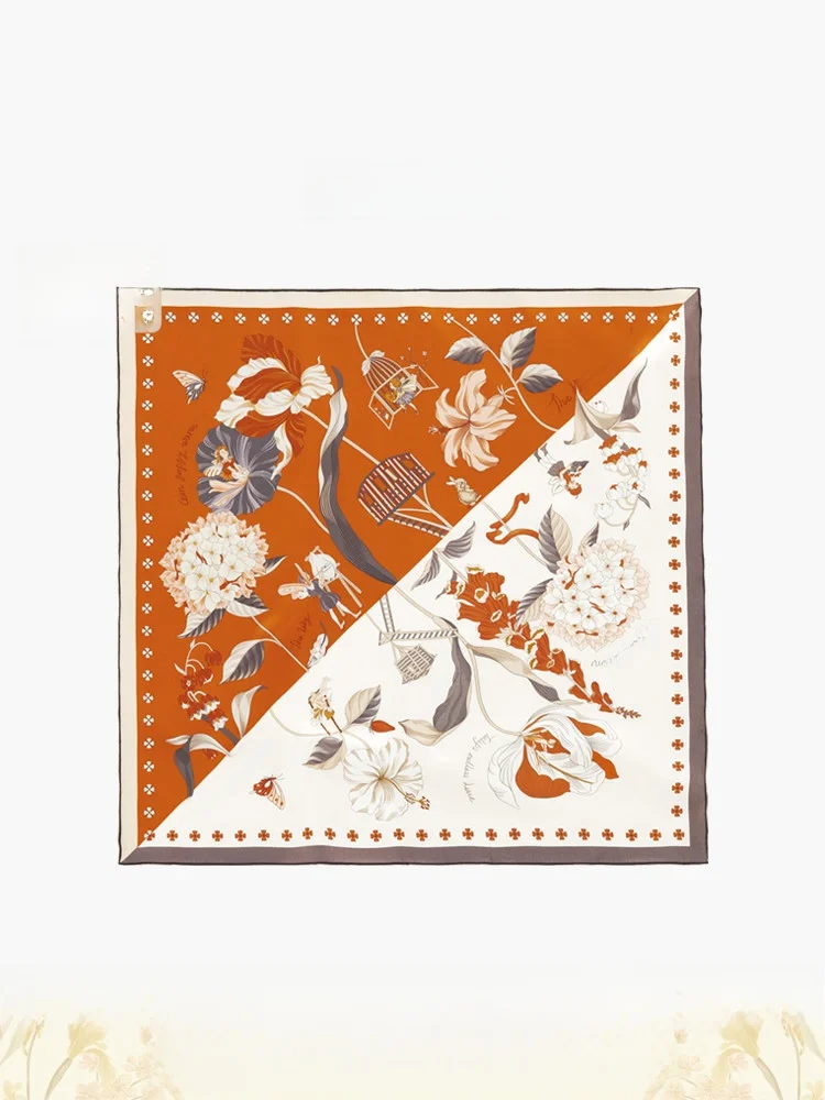 

Xinuosichou Silk Scarf Orange Square Silk Shawl Silk True Silk Scarf for Mom Floral Print Versatile Fashion Accessory