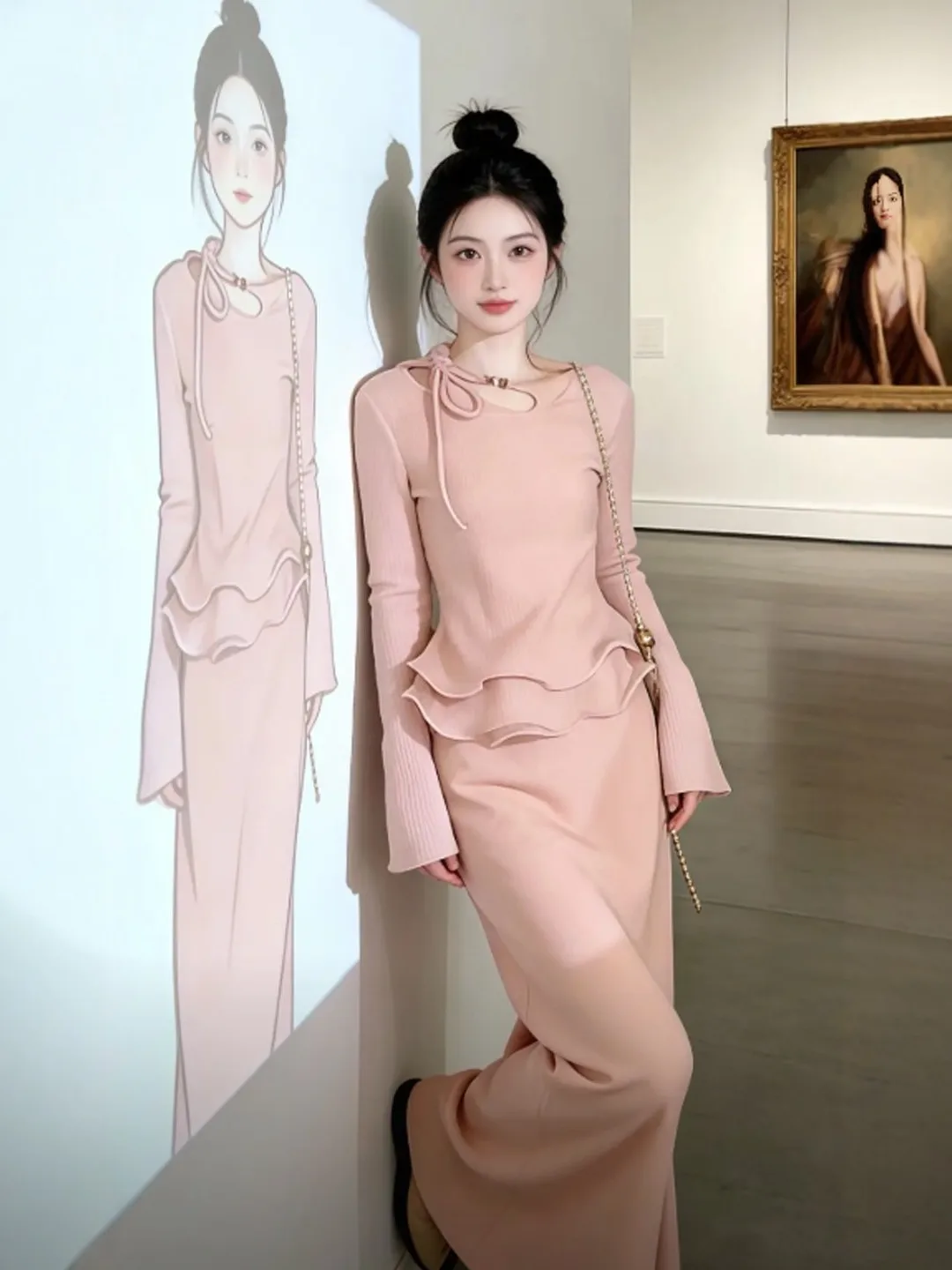 

Spring 2026 Women's Gentle Style Two-Piece Set with Bodycon Skirt And Comfortable Knit Top Age-Defying Fashion Outfit