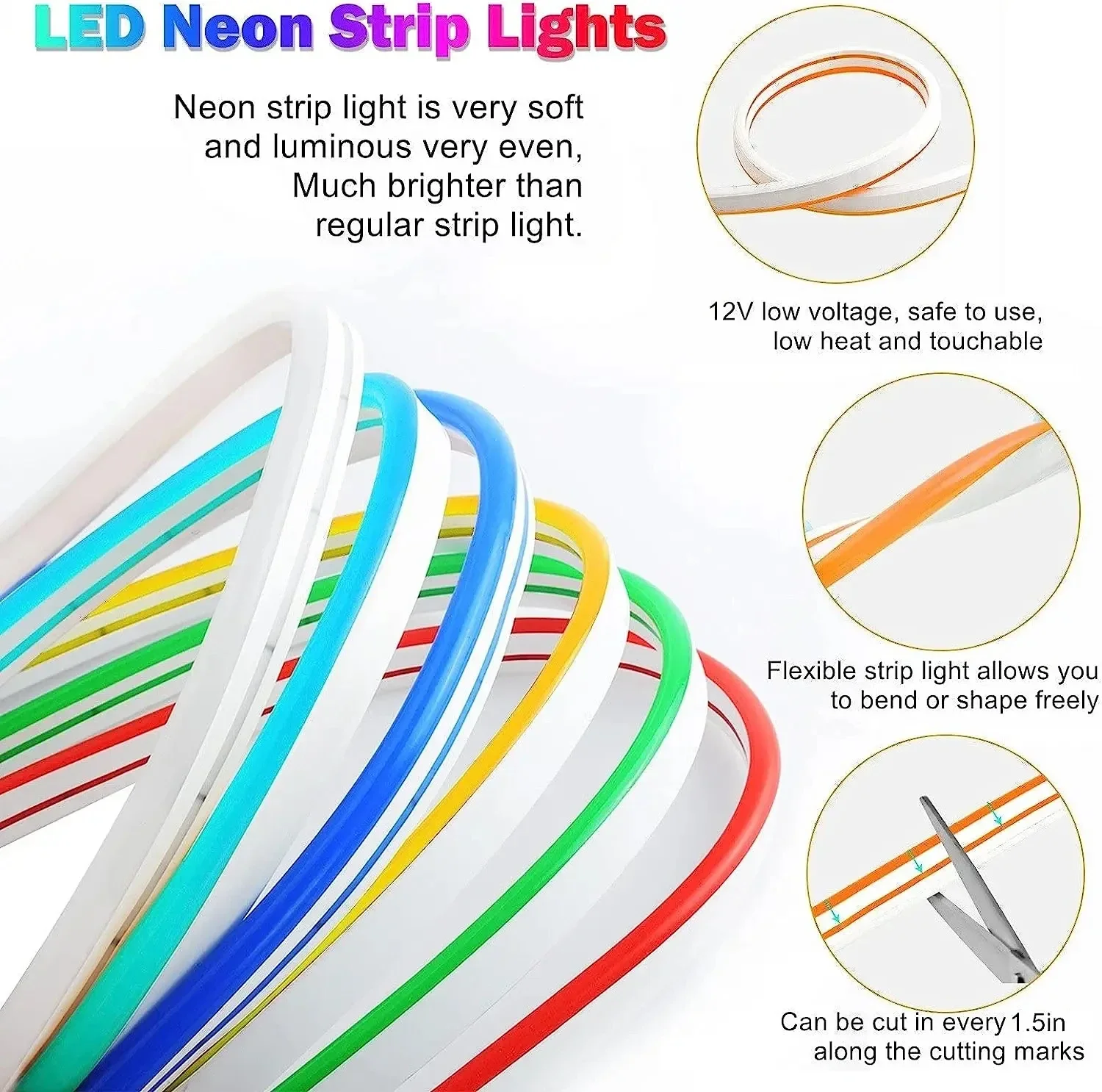 5M DC12V Einfarbige Neon-LED-Streifenleuchte, wasserdicht, Silikon, flexible Seillampe für Schlafzimmer, Wohnzimmer, Party, Urlaubsdekoration