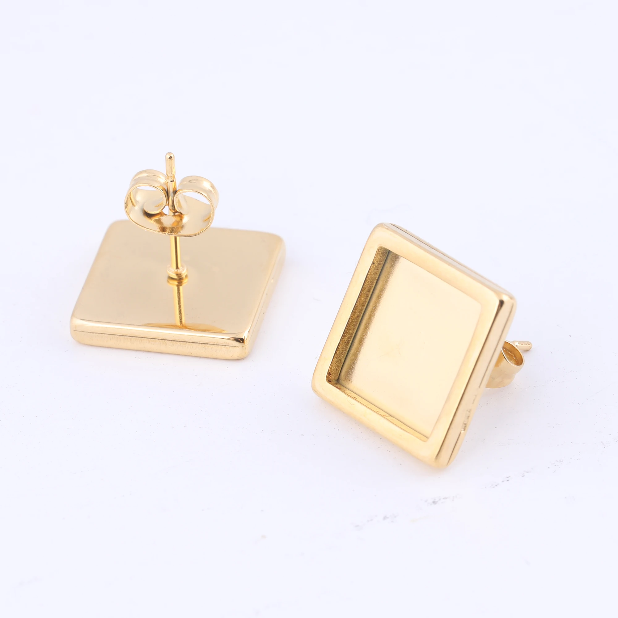 10pcs 10mm Square Cabochon Earring Stud Base Blanks Stainless Steel Rose Gold Black Earrings Bezels For Jewelry Making Supplies