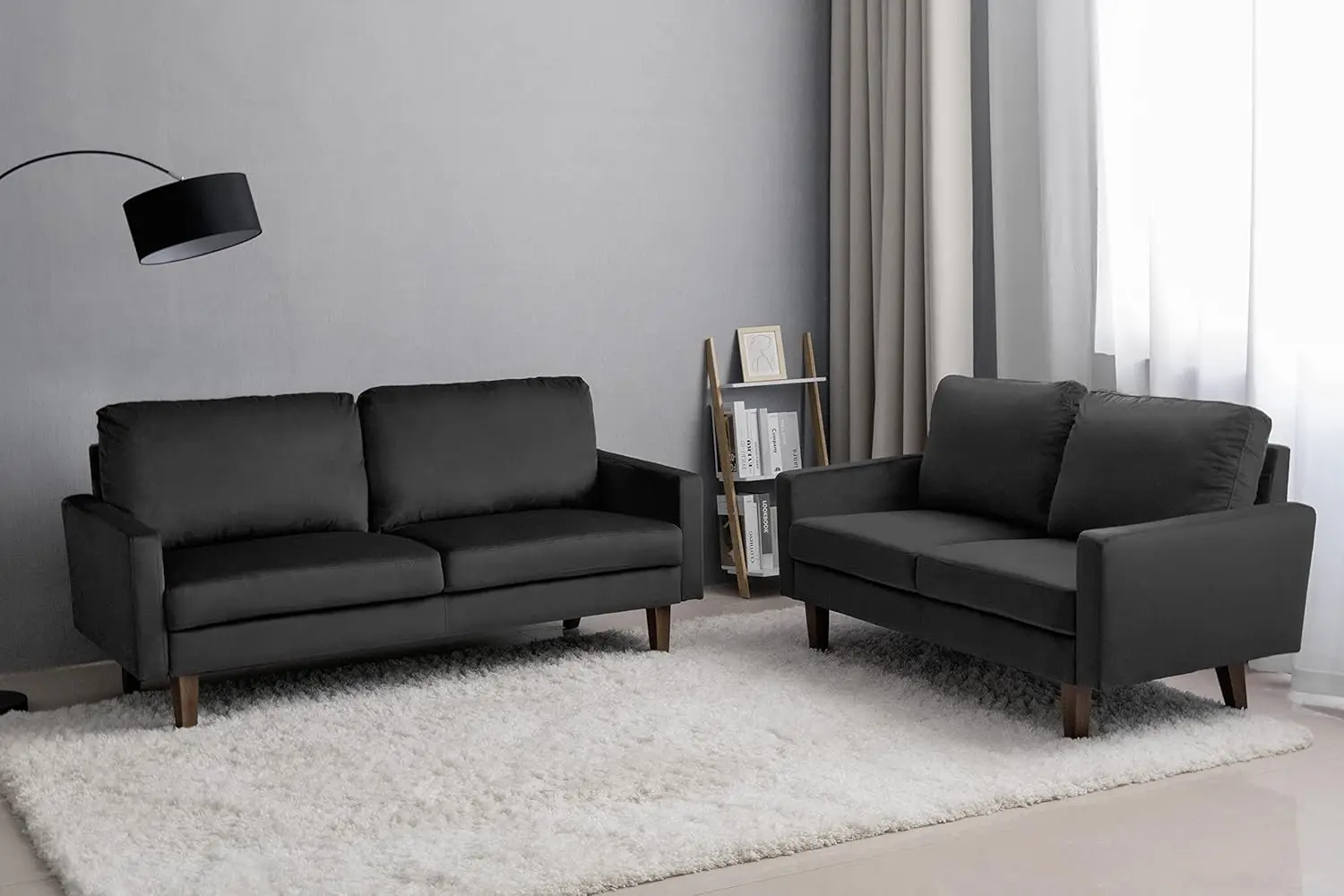 

Velvet Sofa Set Mid-Century Modern Sofa & Loveseat Set Tufted Couch Set with Wooden Legs for Living Room