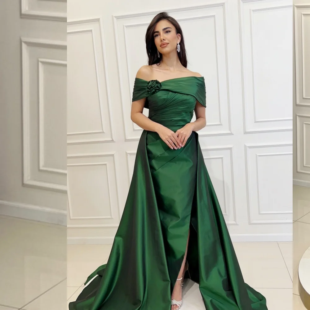 Customized Casual Satin Ruched A-line Off-the-shoulder Long Dresses Homecoming Dresses Simple Retro Fashion Elegant Exquisite Sp